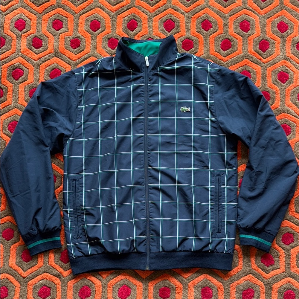 MAKE OFFER! Lacoste Sport Men's Navy Blue Checkered Jacket Windbreaker Size 4